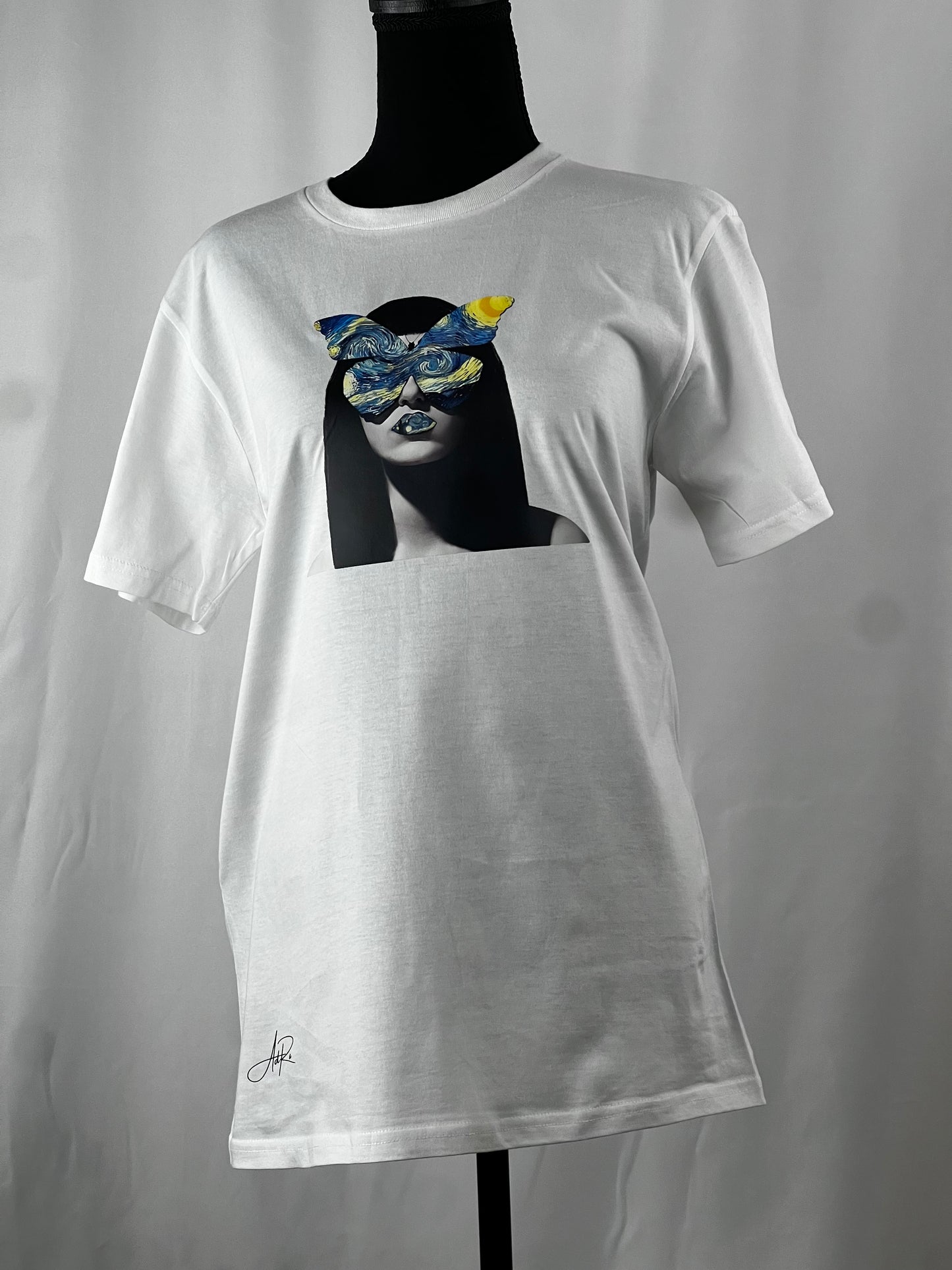 Embrace Elegance with Our Black and White Butterfly Eyes Graphic T-Shirt | Adra Apparel
