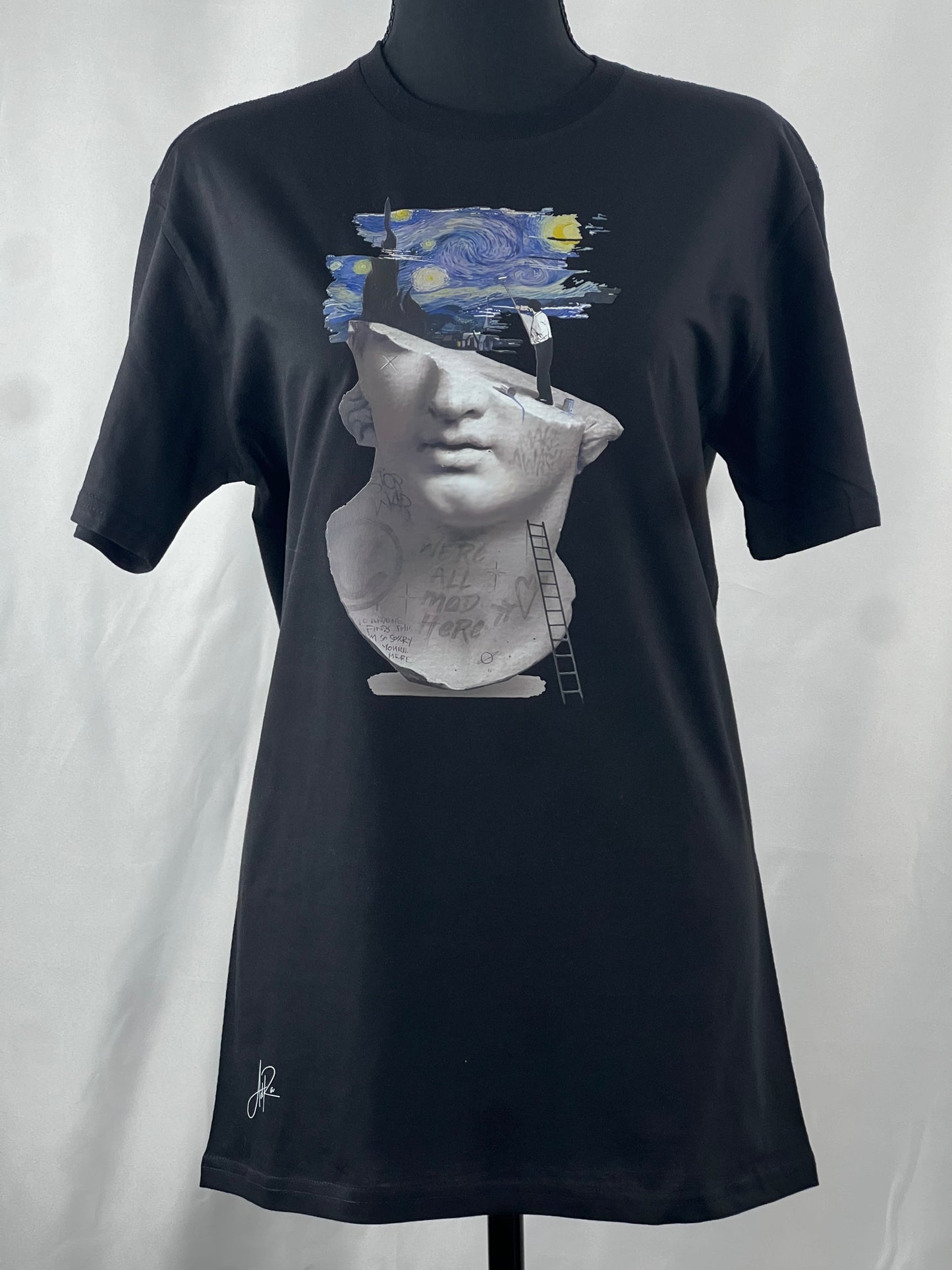 Elevate Your Style with Our "The Starry Night" Painting on Head Statue Graphic T-Shirt | Adra Apparel