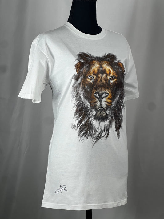 Make a Statement with Our Majestic Lion Head Graphic White T-Shirt | Adra Apparel