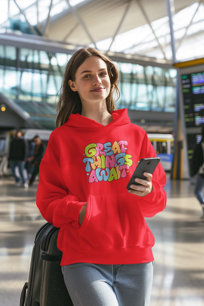 "Great Things Await" Colorful Graphic Hoodie