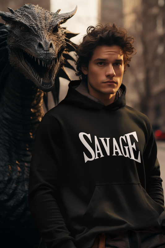 Savage Pullover Hoodie with Bold Dragon Imagery