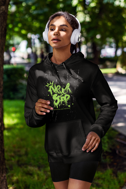 Never Stop Hoodie – Graffiti Inspired Design for Active Go-Getters