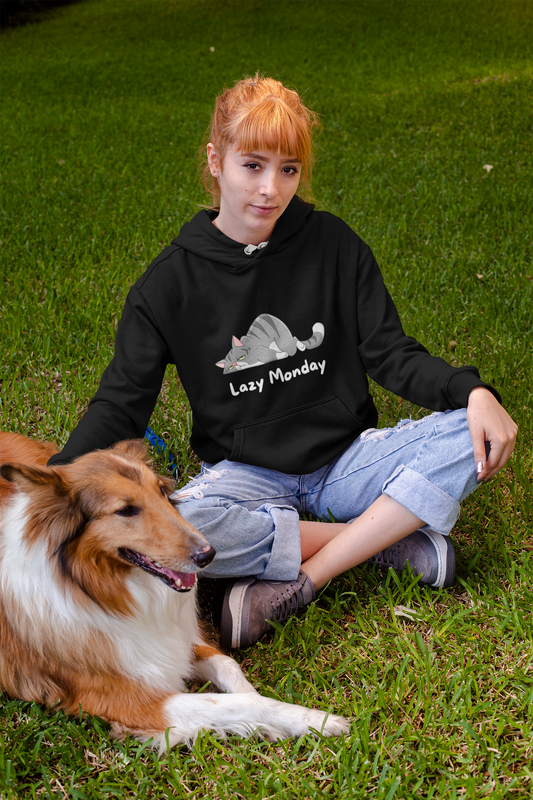 Lazy Monday Pullover Hoodie - Relaxed Cat Design